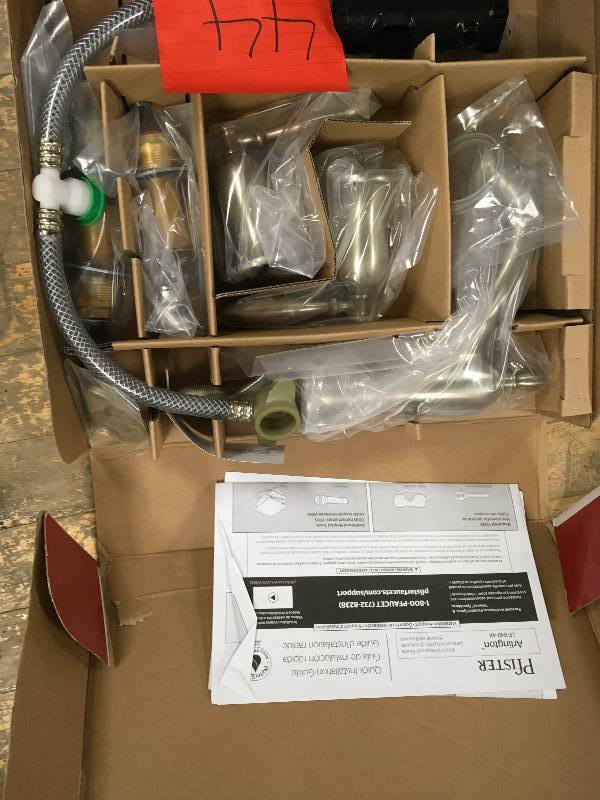 lot 44 image: Pfister LF-049-ARKK Brushed Nickel Arlington Double Handle 1.2 GPM Widespread Bathroom Sink Faucet not used