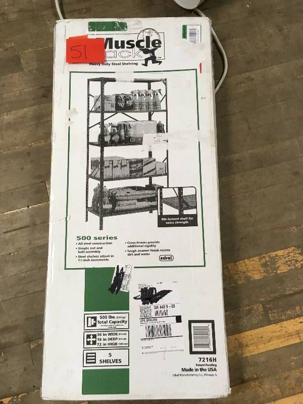lot 51 image: EDSAL 72 in. H x 36 in. W x 16 in. D 5-Shelf Steel Shelving Unit in Gray not used