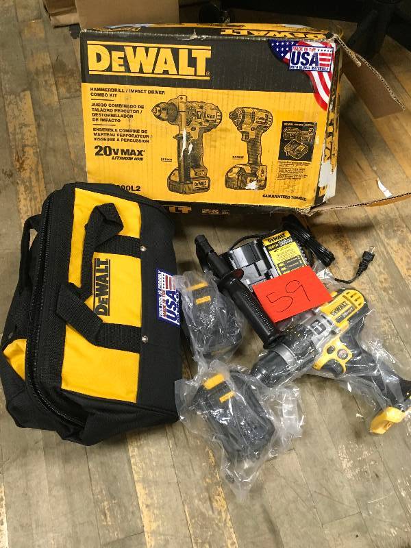 lot 59 image: Dewalt DCK290L2 20V MAX Cordless Lithium-Ion 12 in. Hammer Drill Kit on drill only not used in working conditions