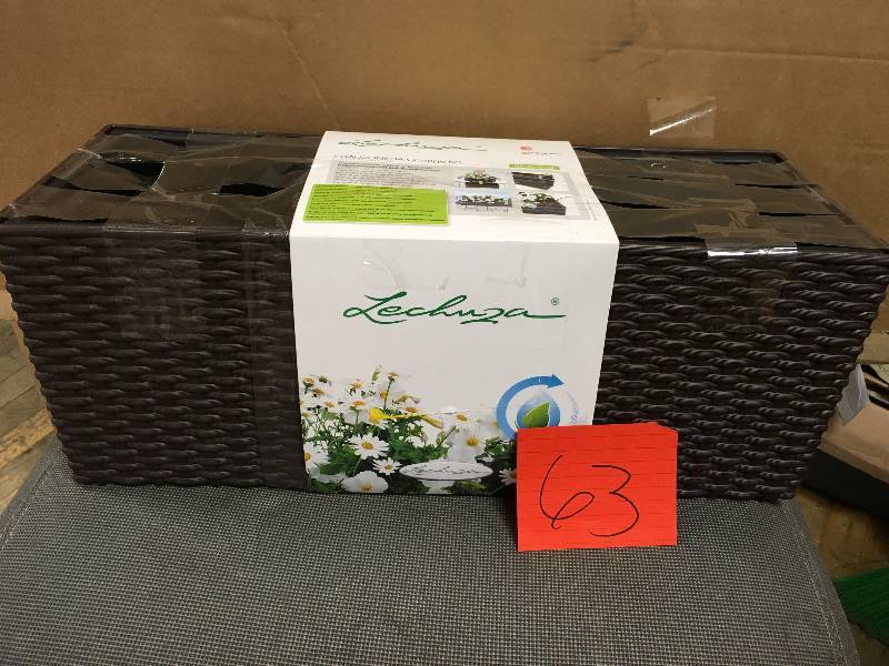 lot 63 image: Rectangle Lechuza Balconera Cottage Self-watering Resin Planter Mocha 20w In. not used