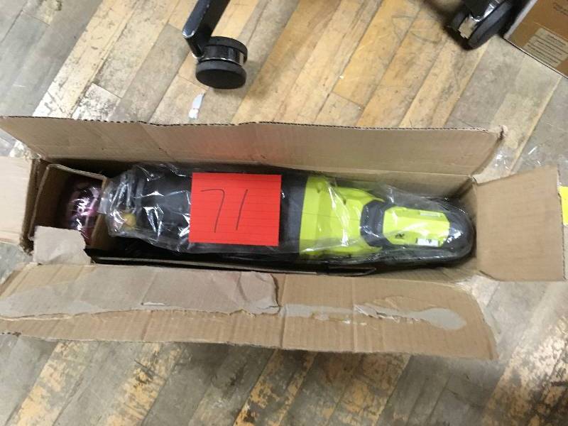 lot 71 image: Ryobi 18-Volt ONE Lithium-Ion Cordless Reciprocating Saw Kit with (1) 4.0Ah Batttery and Charger open box never used
