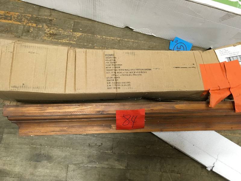 lot 84 image: 36 in. x 6 in. Floating Brown Wood Decorative Shelf in good conditions