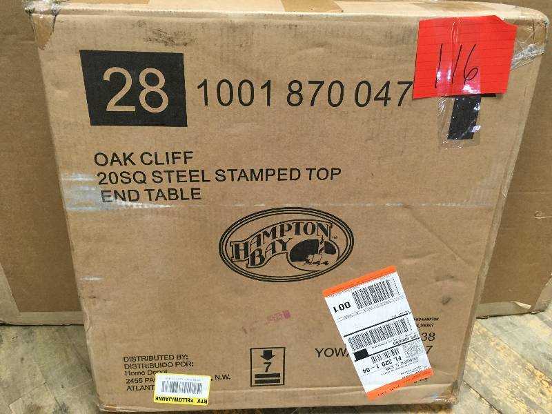 lot 116 image: Hampton Bay Oak Cliff Metal Outdoor Side Table in good conditions