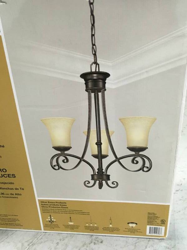 lot 8 image: Hampton Bay 14708 Essex 3-Light Aged Black Chandelier Aged Black new