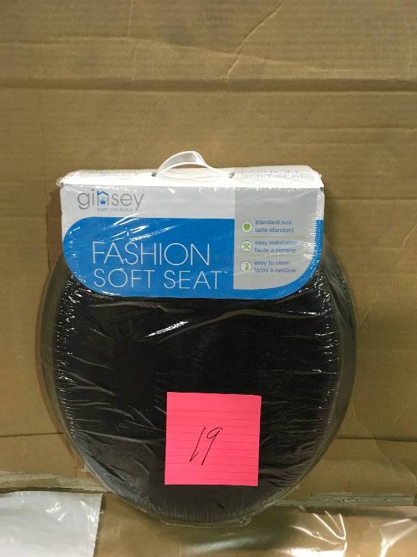 lot 19 image: Standard Soft Toilet Seat with Plastic Hinges Black not used