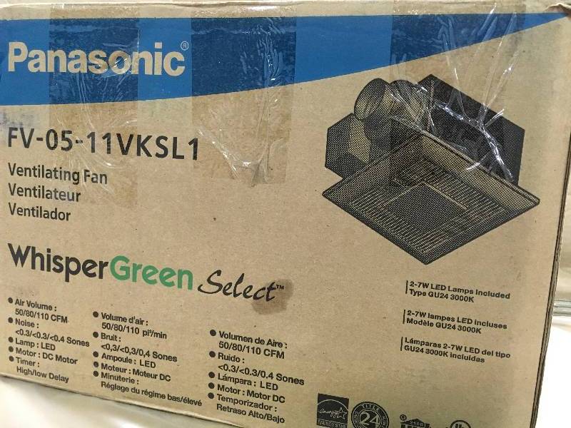 lot 23 image: Panasonic FV-05-11VKSL1 WhisperGreen Select Ceiling Mount FanLight, not used