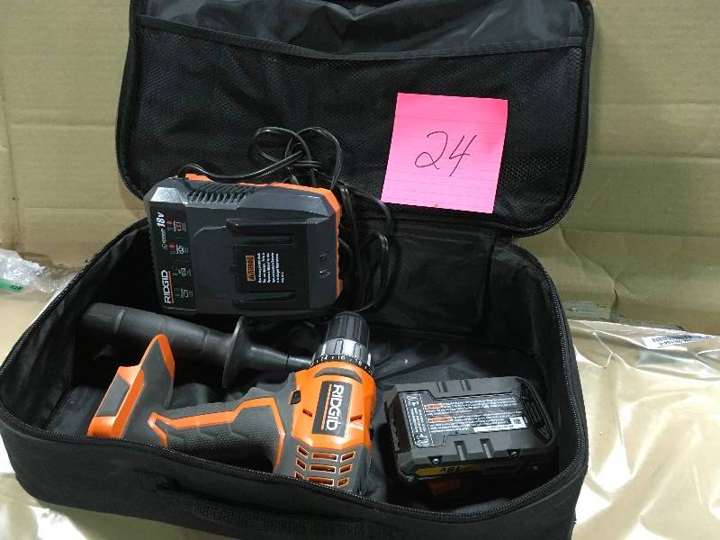 lot 24 image: RIDGID R860052 18-Volt Lithium-Ion 12-Inch Cordless Compact Driver Drill  USED in working conditions