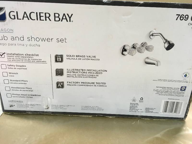 lot 43 image: Glacier Bay 3-Handle Tub and Shower Faucet Set in Chrome 769032 in good conditions
