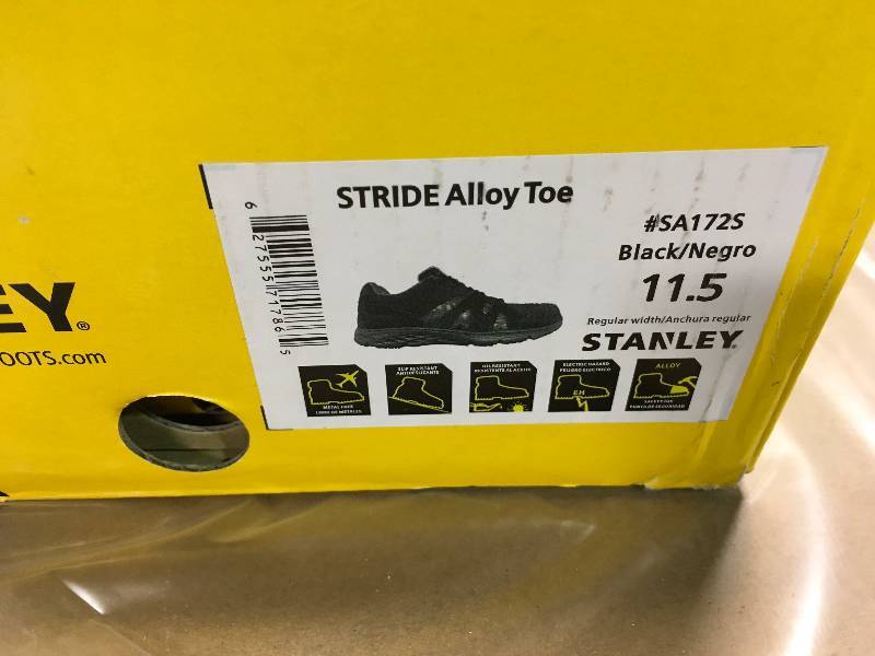 lot 45 image: Stanley Stride Mens Slip Resistant Aluminum Toe Electrical Hazard Athletic Work Shoes  SIZE 11.5 BLACK not used
