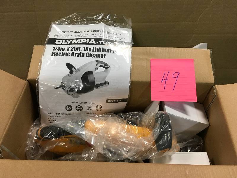 lot 49 image: OLYMPIA 86-338 14 in. x 25 ft. 18-Volt Lithium-Ion Cordless Power Drain Auger in good conditions