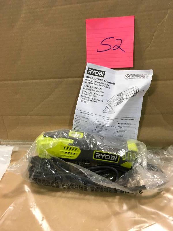 lot 52 image: Ryobi 0.4 Amp Corded 2-78 in. Detail Sander DS1200  USED in working conditions