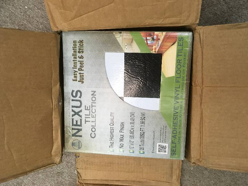lot 59 image: LOT OF 4 CASES Nexus Black & White 12x12 Self Adhesive Vinyl Floor Tile 20 Tiles20 sq Ft. not used