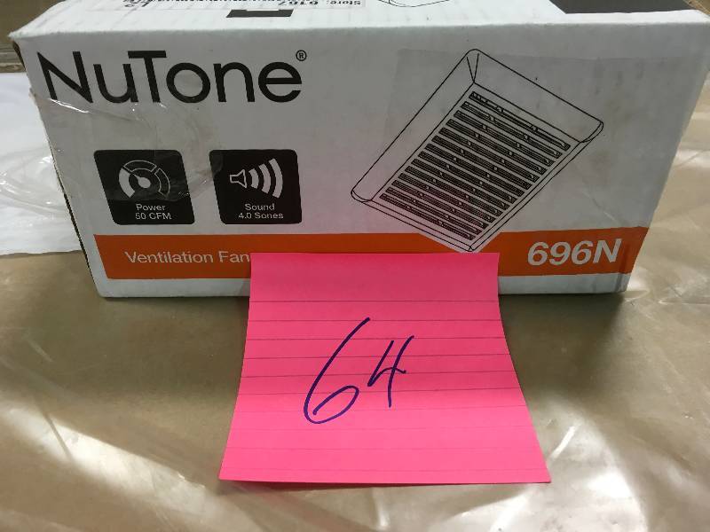 lot 64 image: NUTONE 696N 50 CFM Bath Ventilation Fan with White Grille in good conditions