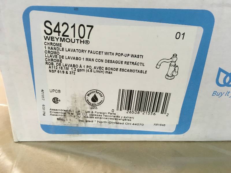 lot 81 image: Moen Weymouth Single Handle Bathroom Faucet S42107 not used