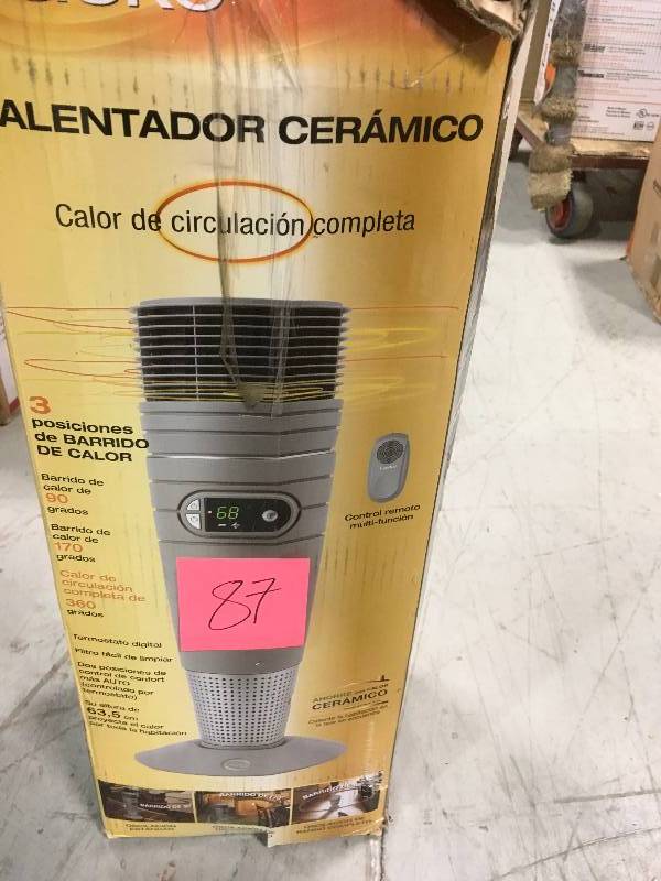 lot 87 image: Lasko Full Circle Ceramic Heater w Remote Gray 1500W  USED in working conditions