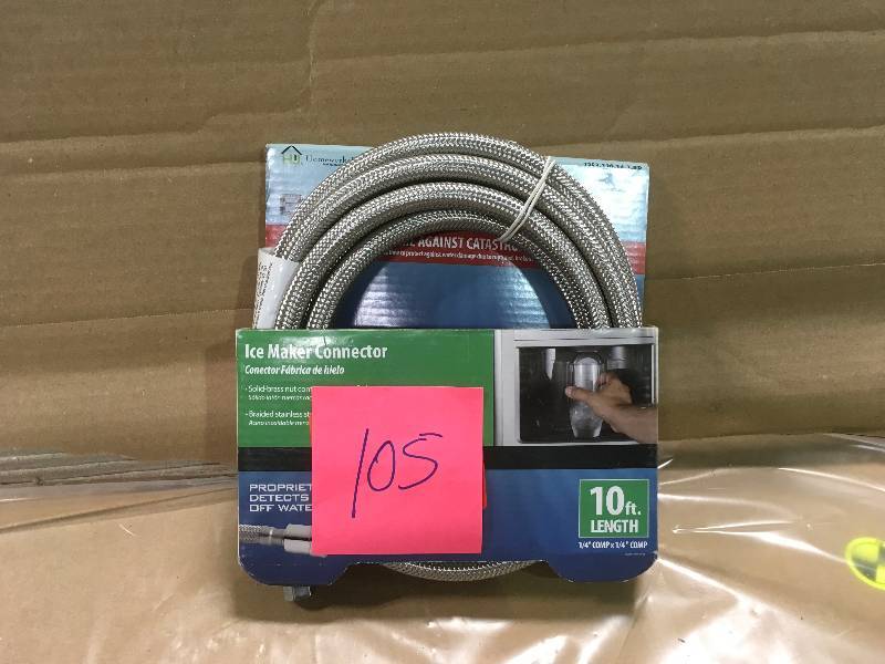 lot 105 image: Burst Protect 14 in. x 14 in. x 120 in. SS Icemaker Connector in good conditions