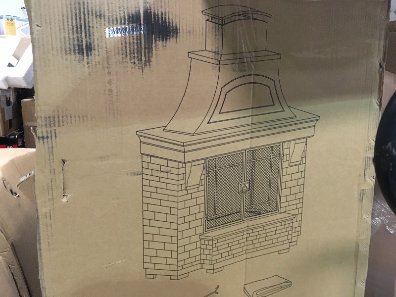 lot 116 image: Jasper 72 in. Steel and Faux Stack Stone Outdoor Fire Place never used Retails for $1200