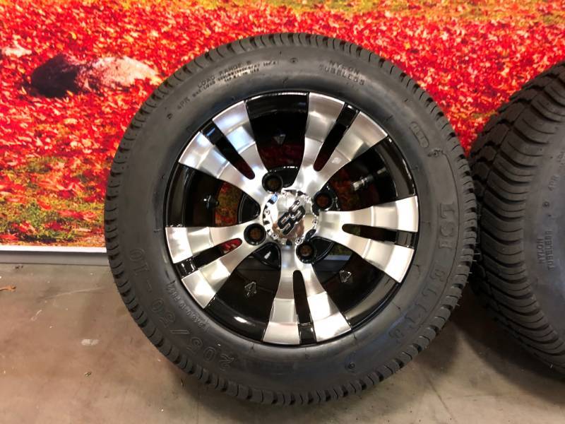 lot 8 image: Set of 4 NEW Aluminum and Black Custom Golf Cart Wheels and Tires