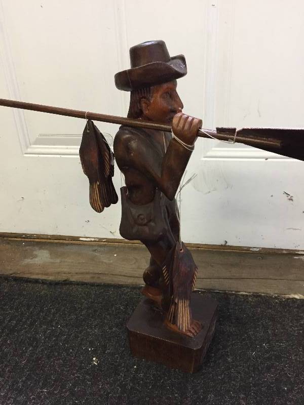 lot 200 image: Wooden Carved Fisherman 17 tall
