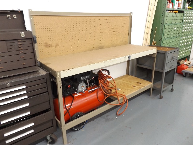 lot 11 image: Metal Workbench with Wood Top, and Peg Board
