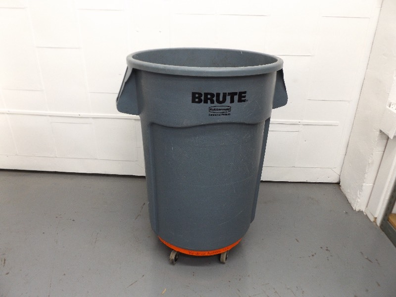 lot 70 image: 44 Gallon Brute Trash Bin on Dollies