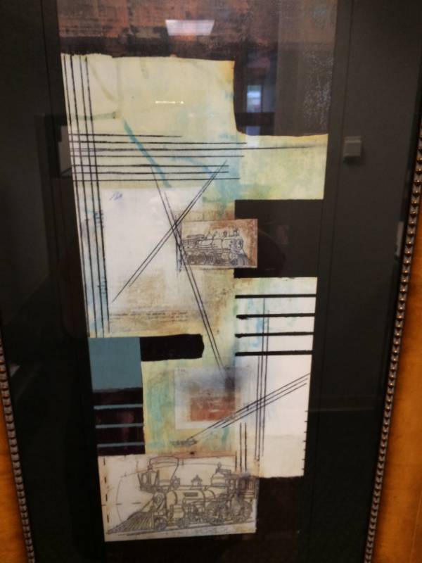 lot 6 image: Collage Style Railroad Train Themed Painting Print - Rustic Memories I
