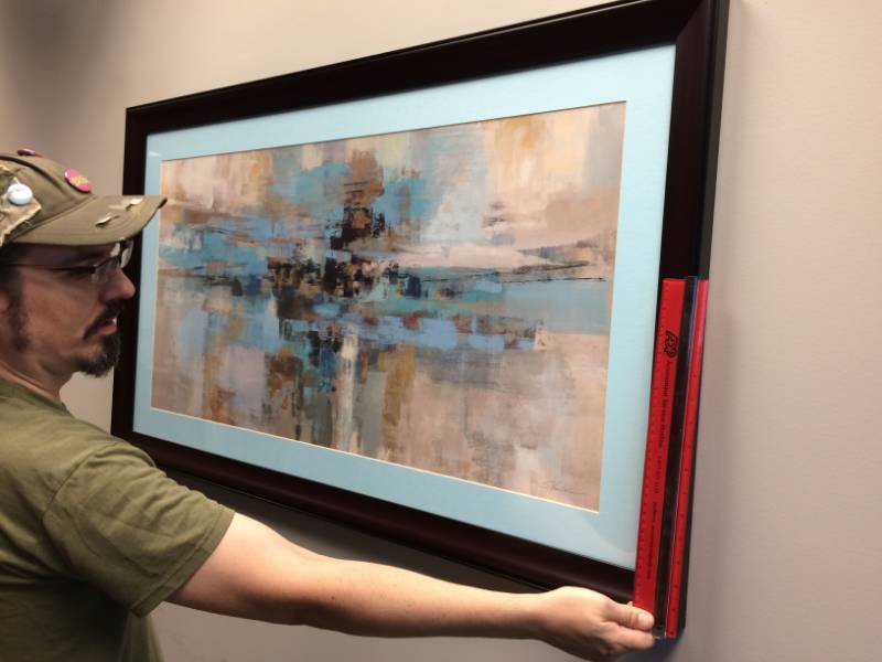 lot 29 image: Gorgeous Blues & Greys Mid Century Modern Style Signed Abstract Print with Ebony Frame Approx 36x24 Excellent Condition