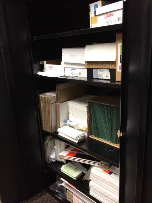 lot 36 image: High Quality HON Locking Filing Cabinet - Black Metal With Shelves - Office Cabinet #1 - Excellent Condition - Contents Not Included