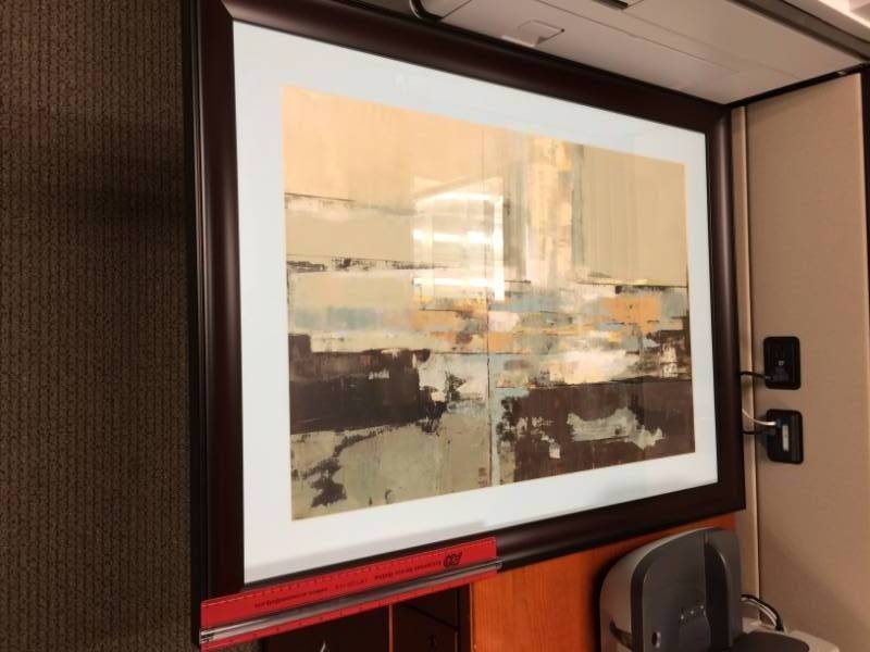 lot 30 image: Gorgeous Blues & Greys Mid Century Modern Style Signed Abstract Print with Ebony Frame Approx 36x24 Excellent Condition