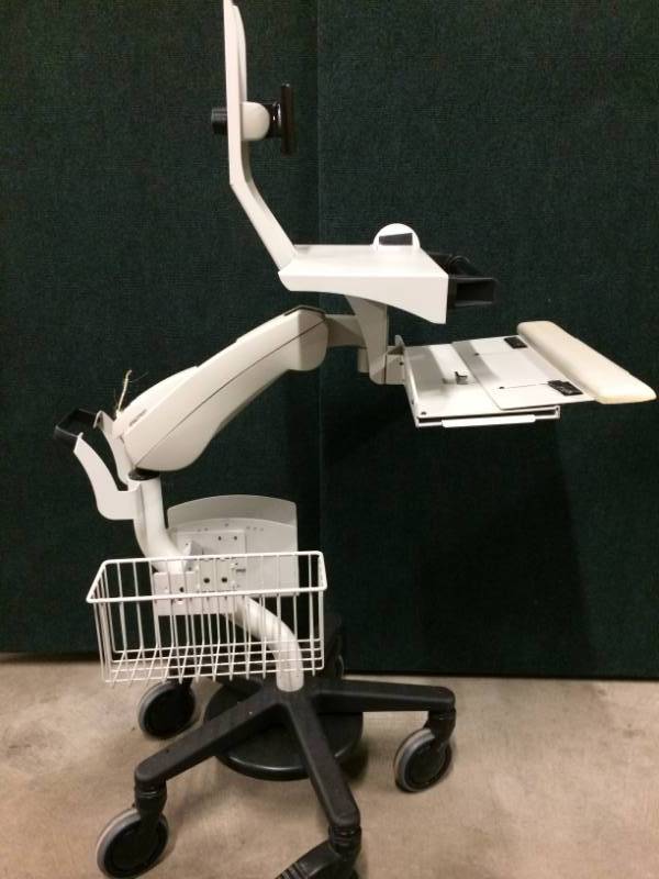 Ergotron Mobile Monitor Mount Stand Up Laptop Computer Desk with Wire Basket - Missing bolt to hold it in the up position