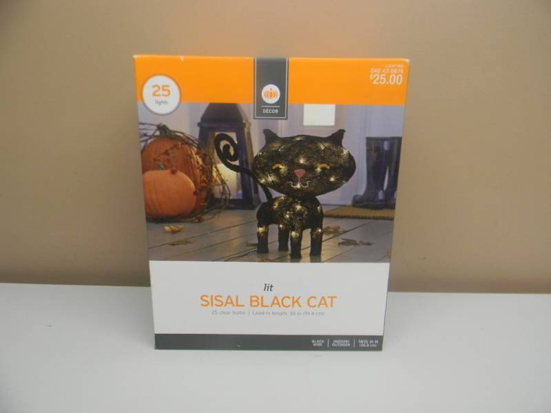 LIT SISAL BLACK CAT - NEW IN BOX - WORKS - SEE PICTURES