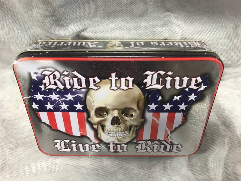 lot 57 image: Schrade Bikers Tin with Knife ($49 Amazon)