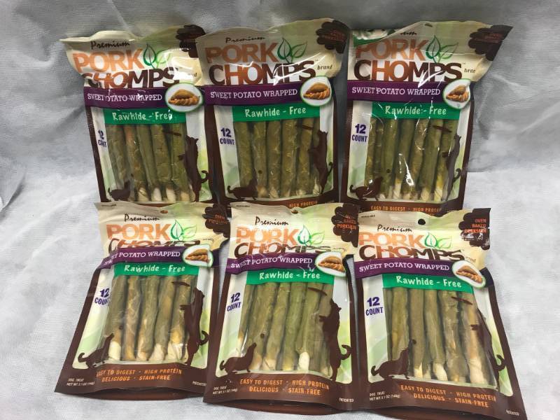 lot 38 image: Lot of 6 Pork Chomps Rawhide Free Dog Treats