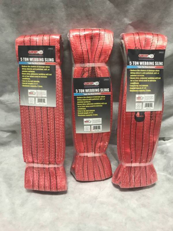 lot 75 image: Lot of 3 Web Slings rated for 5 ton max