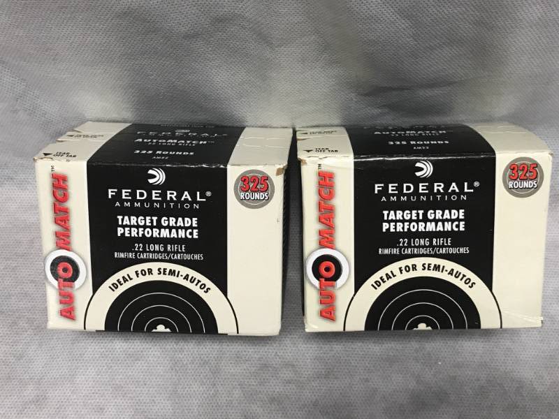 lot 114 image: 2 Boxes (325 rounds of ammo each) .22 ammunition