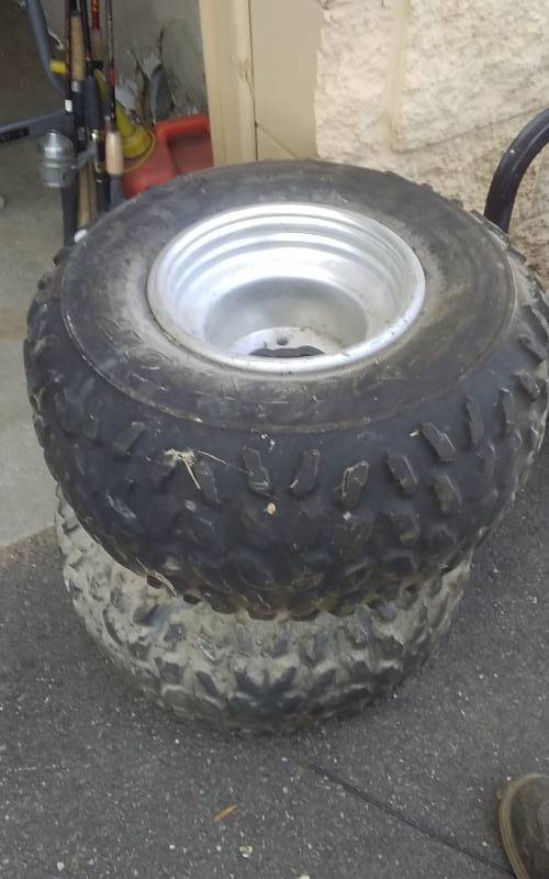 lot 3 image: Pair Yamaha 4-Bolt Aluminum Wheels With Tires