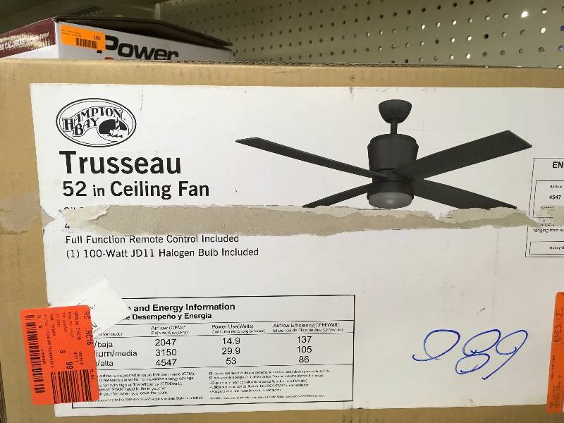 Hampton Bay Trusseau 52 in. Indoor Ceiling Fan with Light Kit and Remote Control, Retail $139.00