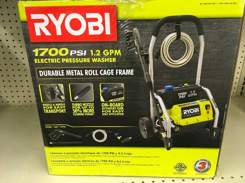 Ryobi 1,700 PSI 1.2 GPM Electric Pressure Washer, Retail $149.00