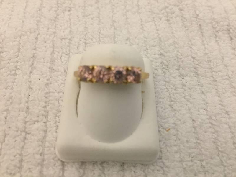 14K Gold Ring Four Pink Stones