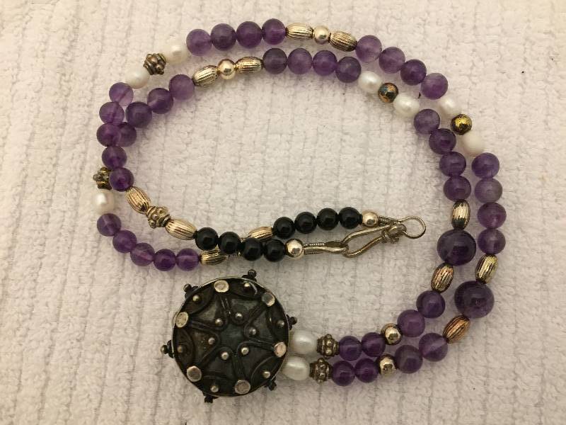 Sterling Silver Amethyst Pearl Necklace