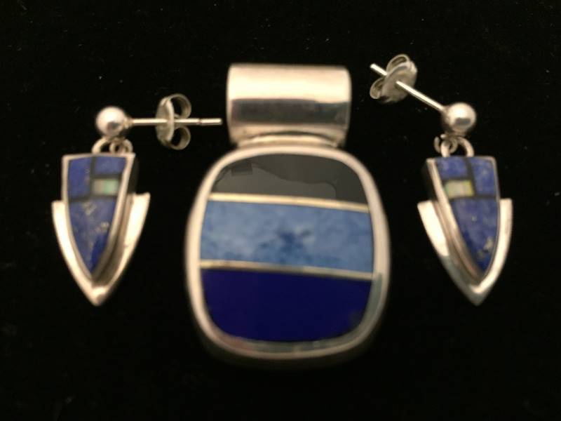 Sterling Silver Blue Lapis Pendant & Earrings