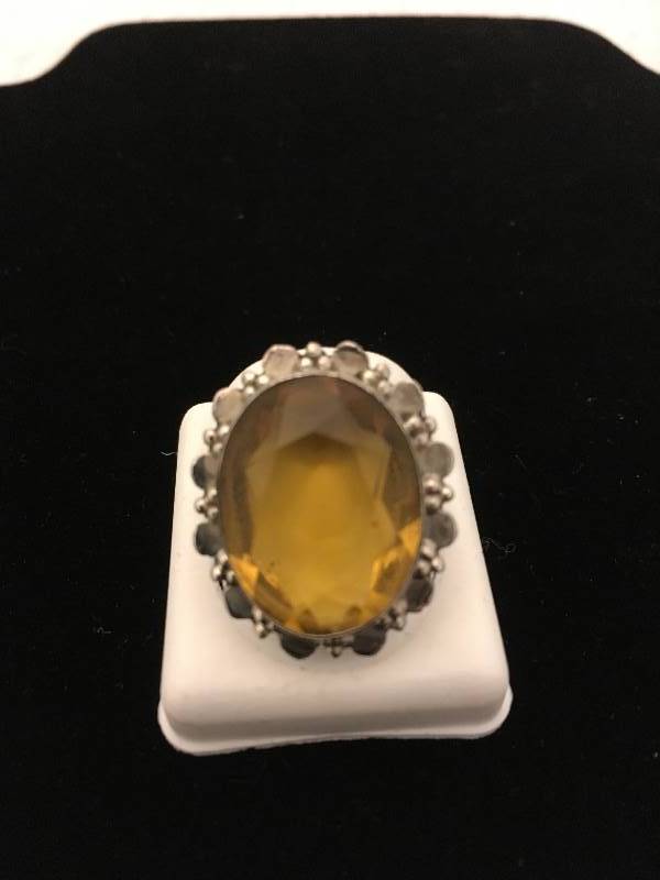Large Sterling Silver Citrine Ring