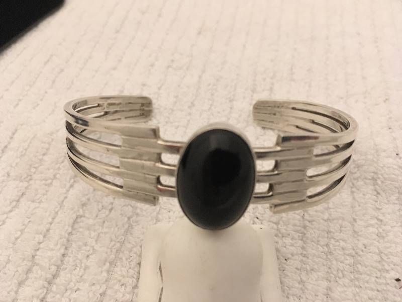 Sterling Silver Bracelet Black Stone
