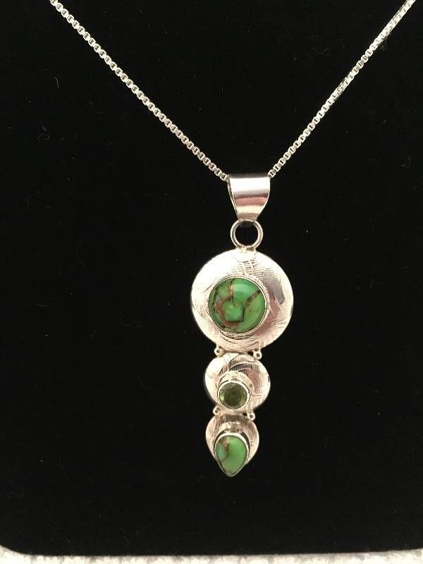 Sterling Silver Green Stones Necklace