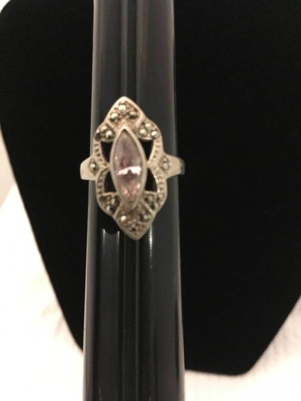 Sterling Silver Marcasite Pink Stone Ring