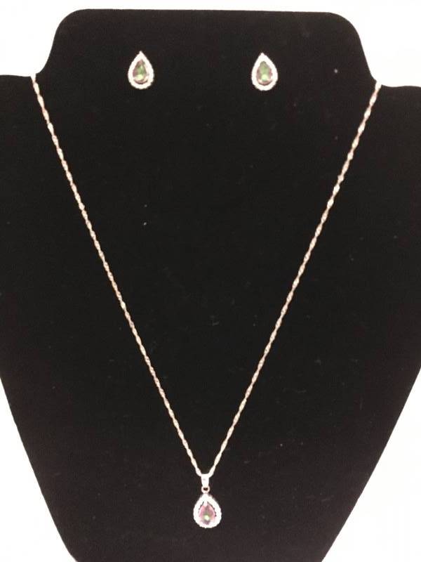 Sterling Silver Necklace & Earring Set - Color Change Stones