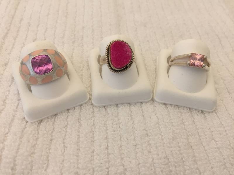 3 Sterling Rings - Pink Stones & Druzy