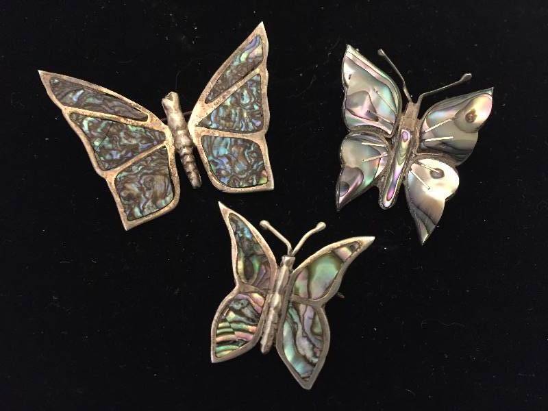Abolone Sterling Silver Butterfly Brooches