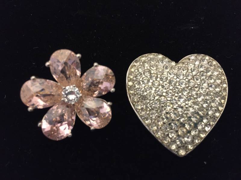 Sterling Silver Heart & Flower Brooches
