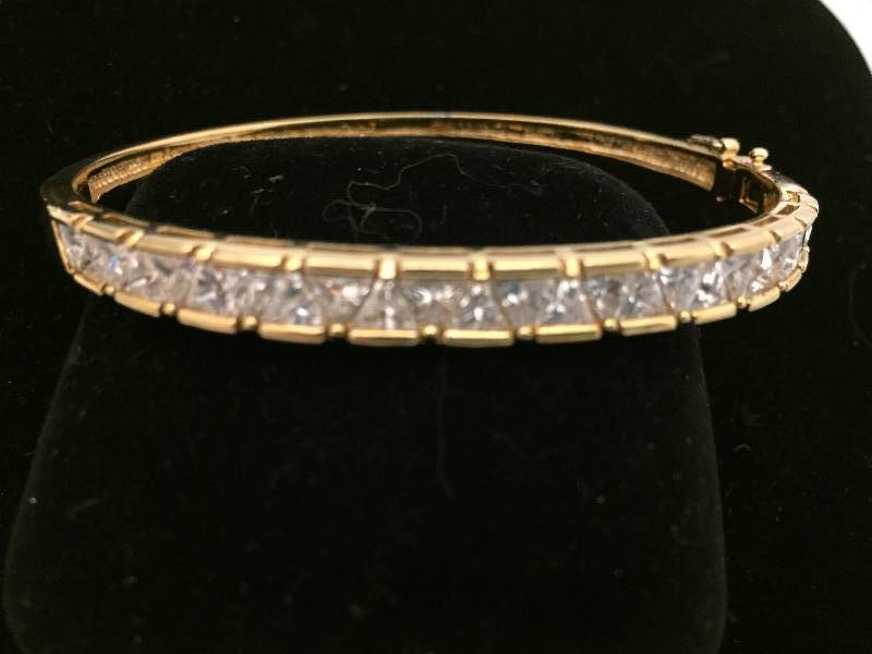Sterling Silver Rhinestone Bangle Bracelet Gold Overlay